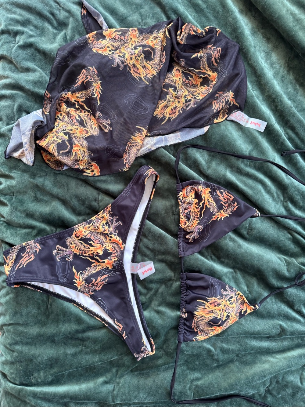 ROMWE Black Bikini Dragon Print
